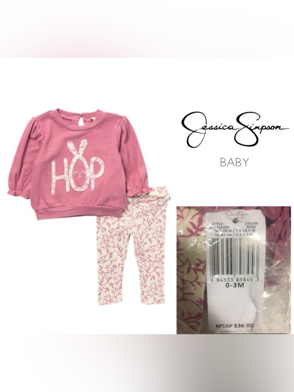 🆕JESSICA SIMPSON BABY - 0/3M - NWT - 2PC BUNNY OUTFIT